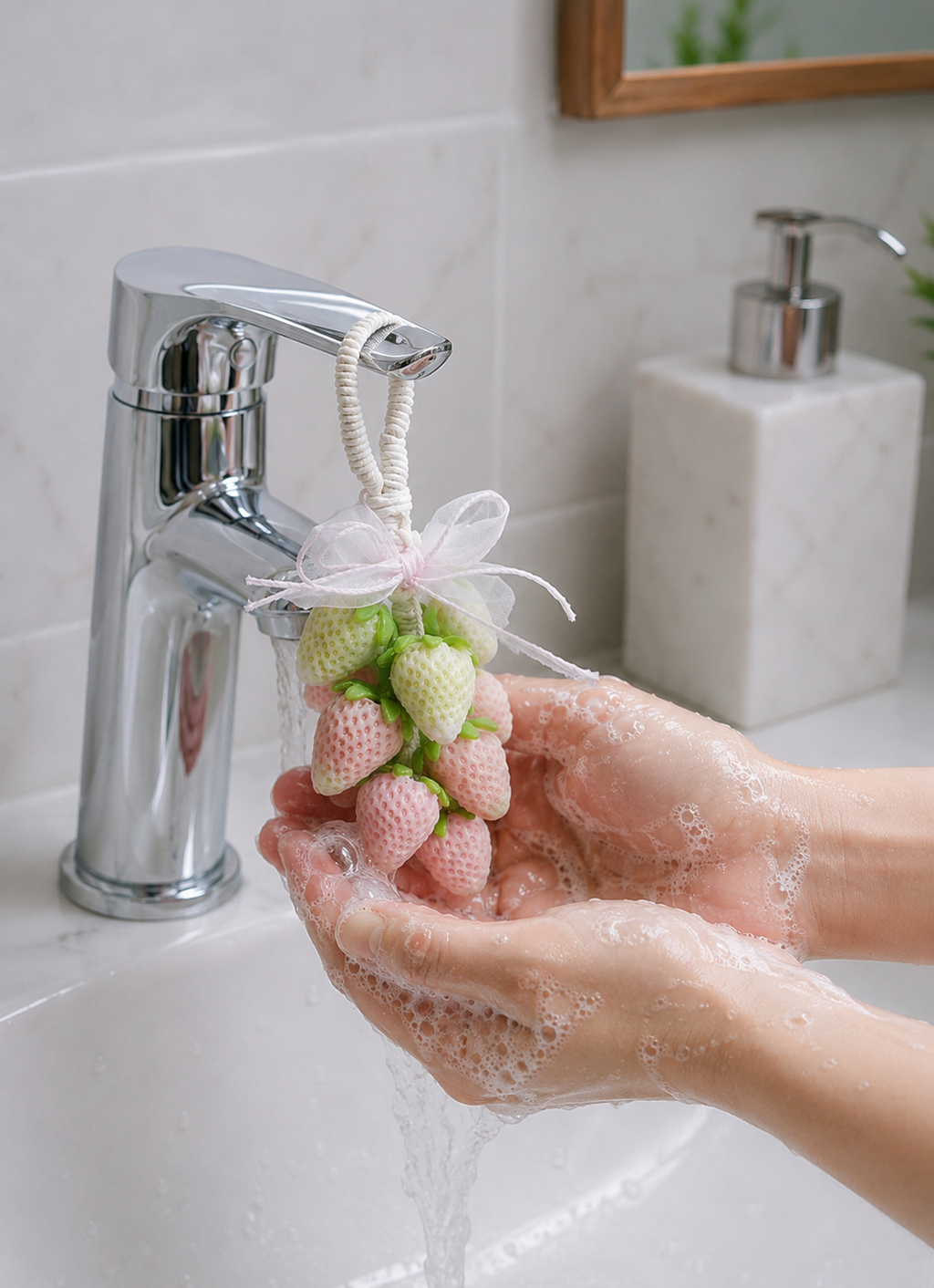 Handmade Cream Strawberry Soap String (12 Pcs) | Sweet Milk Scent