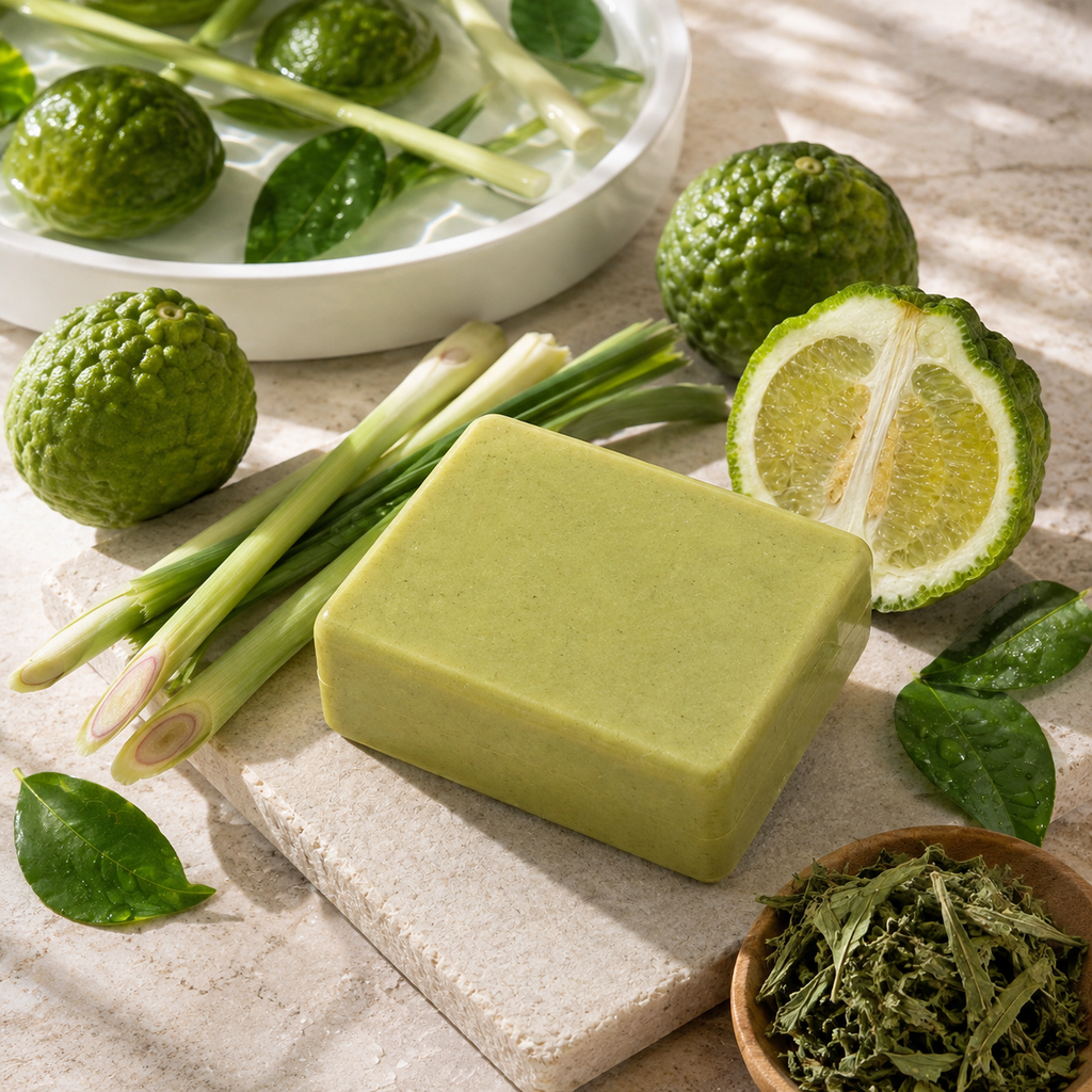 Handmade Lemongrass & Mugwort Soap Bar – Herbal Body Soap with Witch Hazel & Aloe