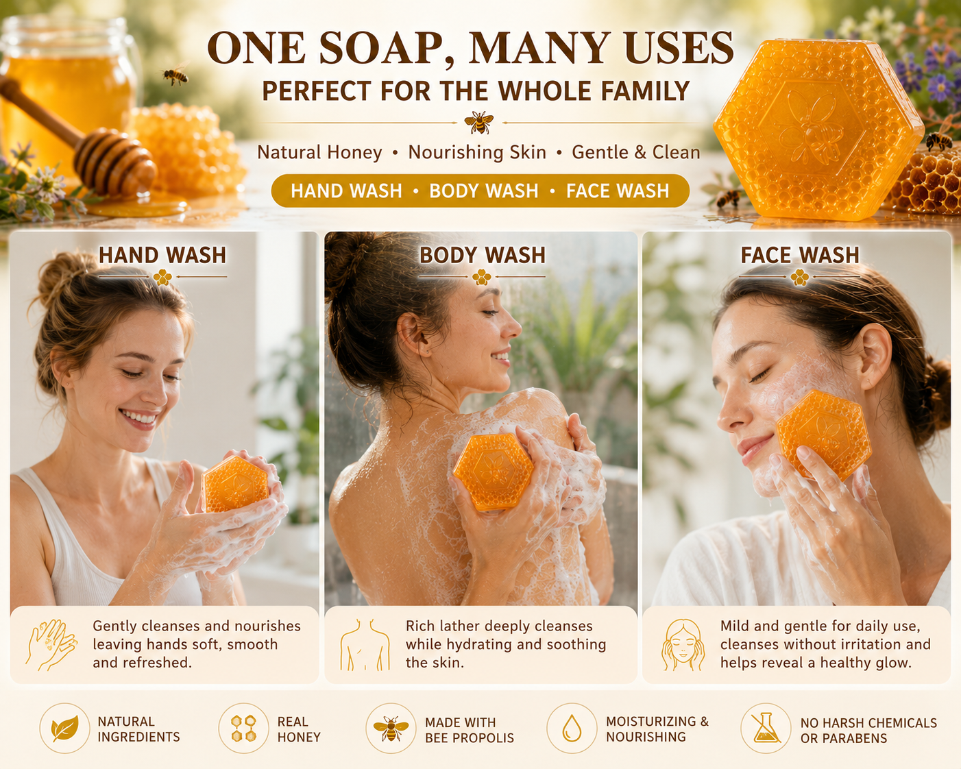 Handmade Honey Propolis Essential Oil Soap | Gentle Moisturizing Face & Body Bar