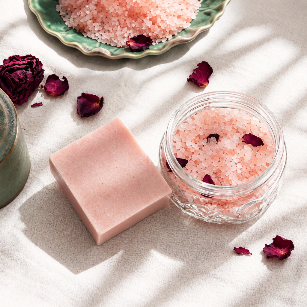 Handmade Rose Sea Salt Soap | Himalayan Rose Salt & Bulgarian Rose | Face, Hands & Body | 65g