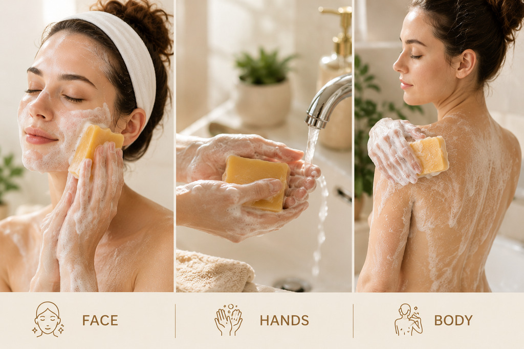 Handmade Silk & Goat Milk Soap | Natural Cocoon, Honey & Rose | Face, Hands & Body | 65g