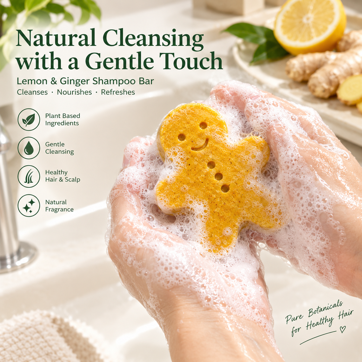 Handmade Lemon Ginger Shampoo Bar – Herbal Solid Shampoo for Hair & Scalp Care