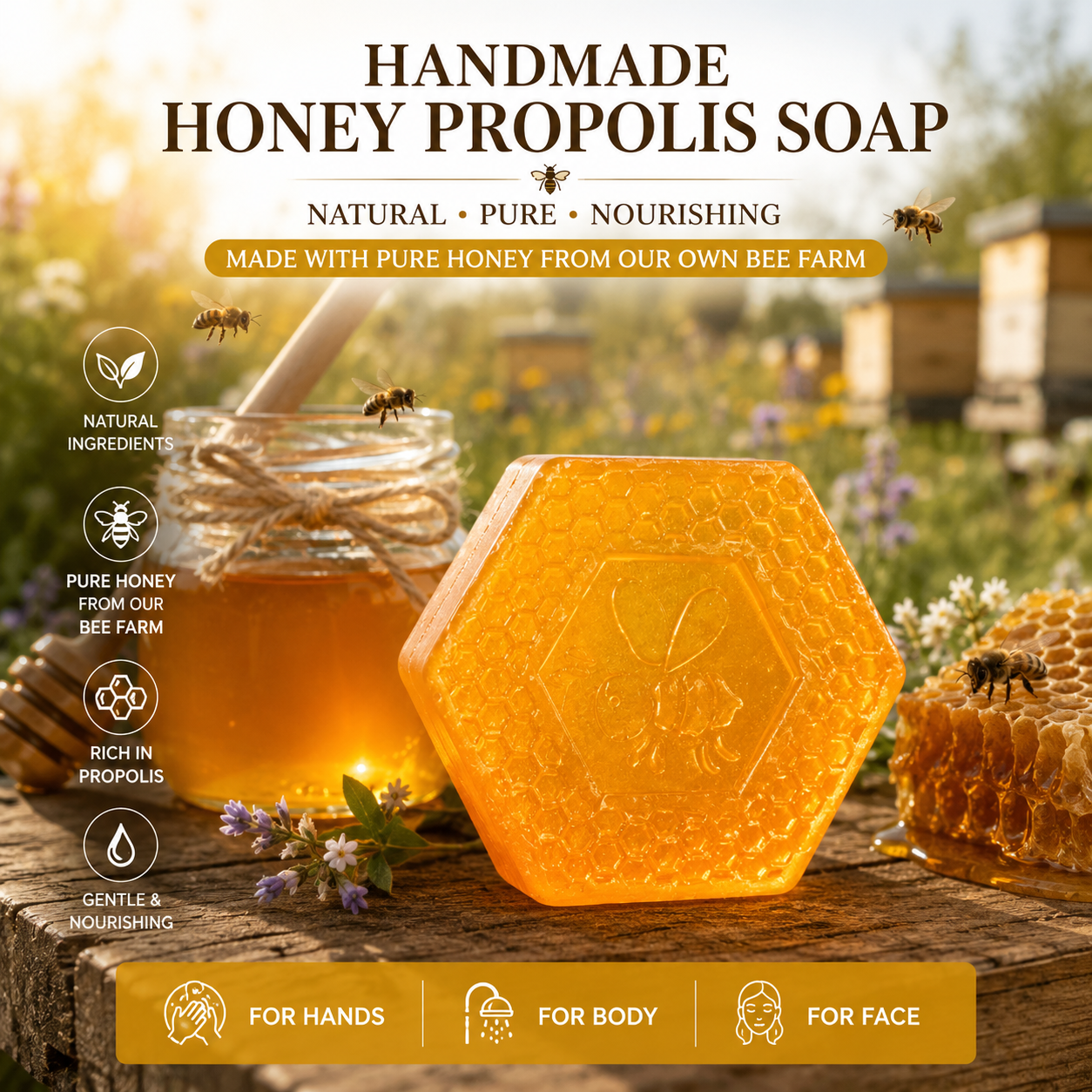 Handmade Honey Propolis Essential Oil Soap | Gentle Moisturizing Face & Body Bar