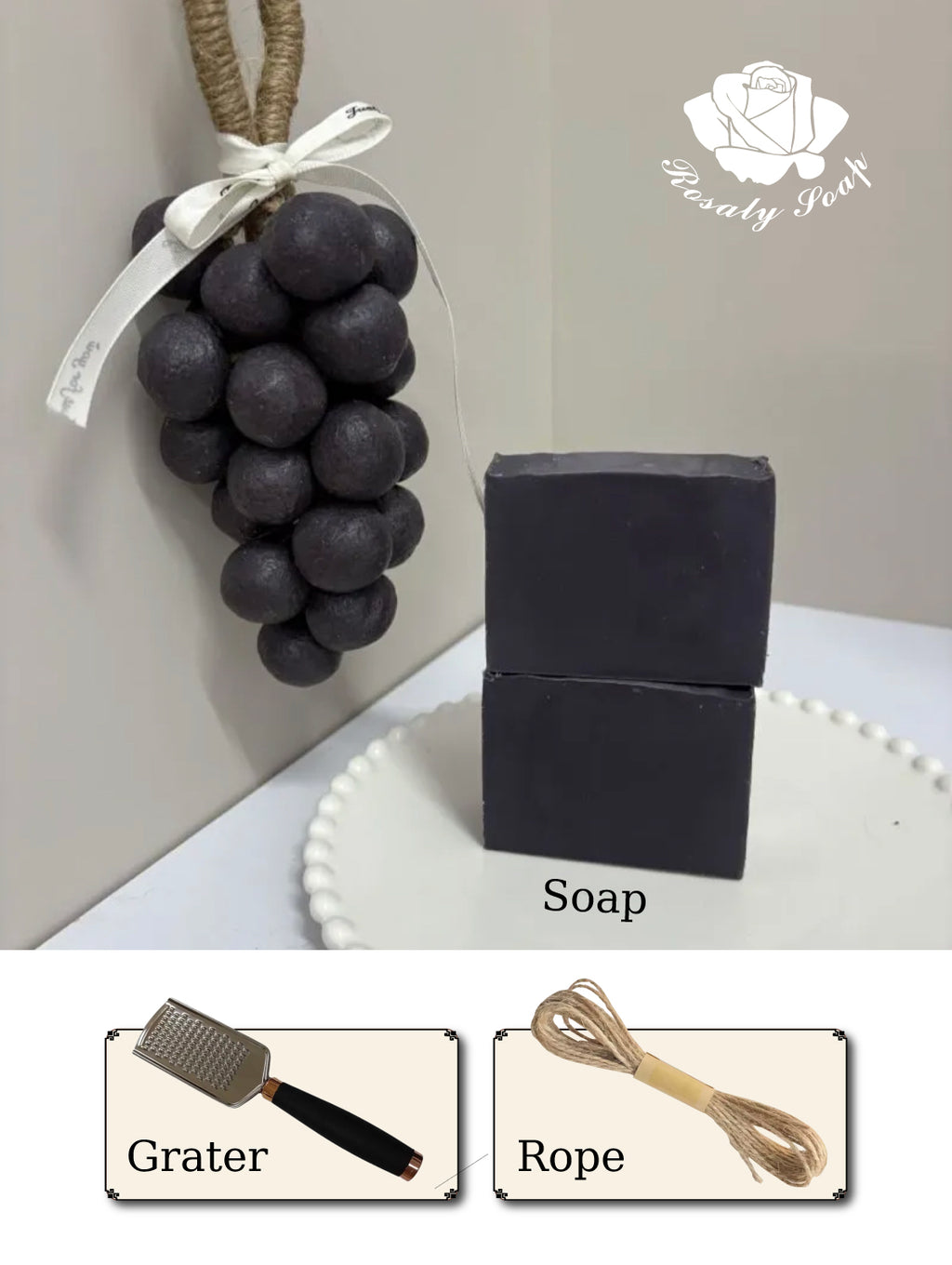 DIY Grape Soap Making Kit - Hand-Rolled Cold Process Soap Craft Set with Grater & Hemp Cord | Create Your Own Grape Cluster Soap at Home