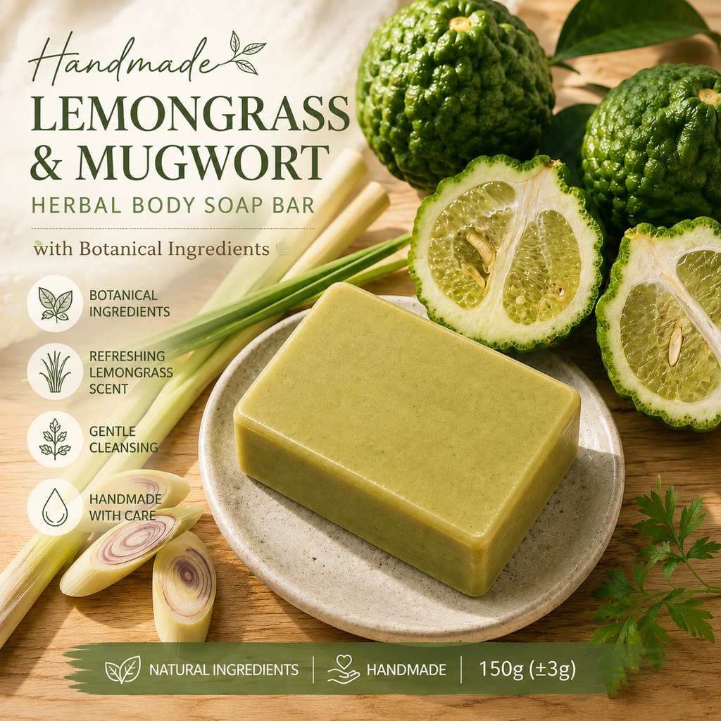 Handmade Lemongrass & Mugwort Soap Bar – Herbal Body Soap with Witch Hazel & Aloe