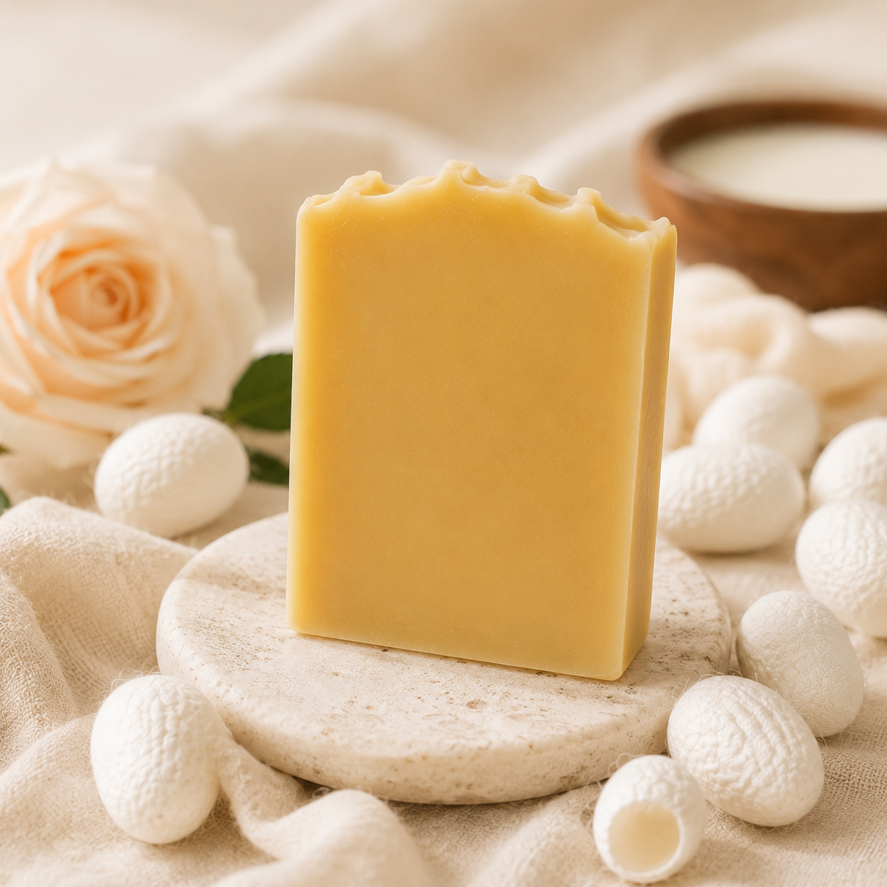 Handmade Silk & Goat Milk Soap | Natural Cocoon, Honey & Rose | Face, Hands & Body | 65g