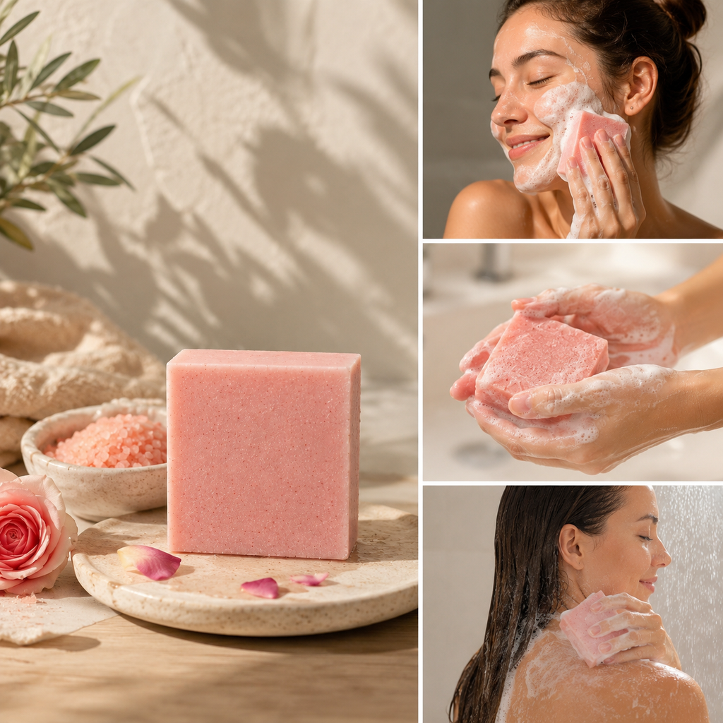 Handmade Rose Sea Salt Soap | Himalayan Rose Salt & Bulgarian Rose | Face, Hands & Body | 65g
