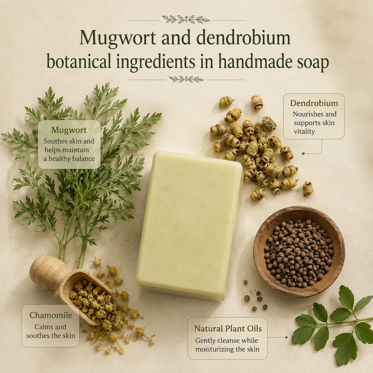 Handmade Mugwort & Dendrobium Herbal Soap Bar – Botanical Face & Body Cleanser