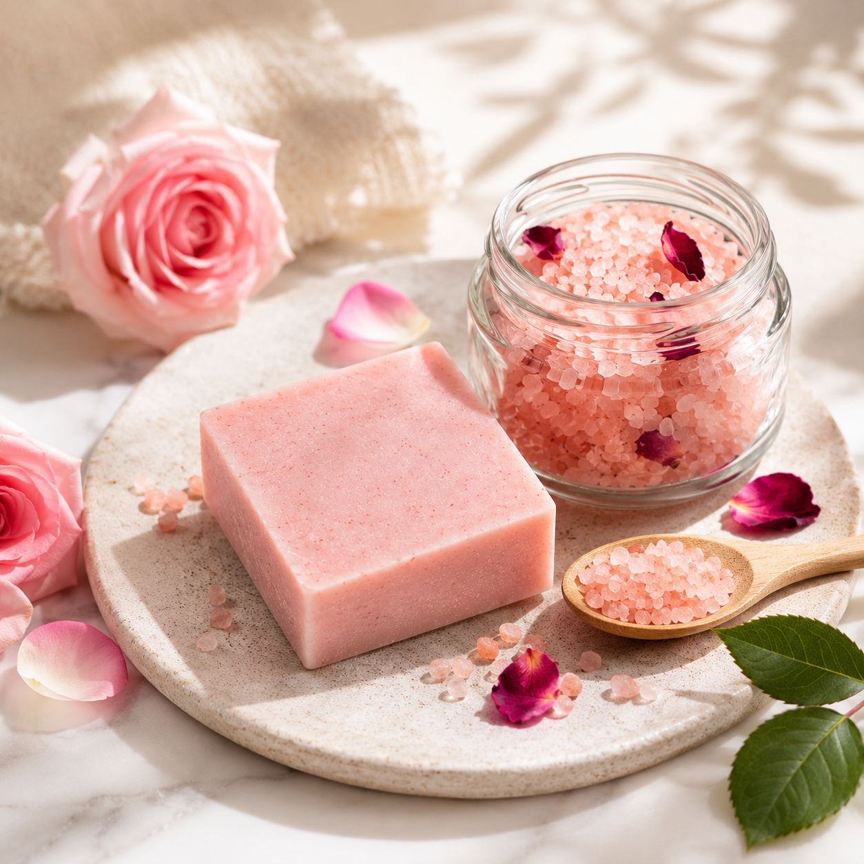 Handmade Rose Sea Salt Soap | Himalayan Rose Salt & Bulgarian Rose | Face, Hands & Body | 65g
