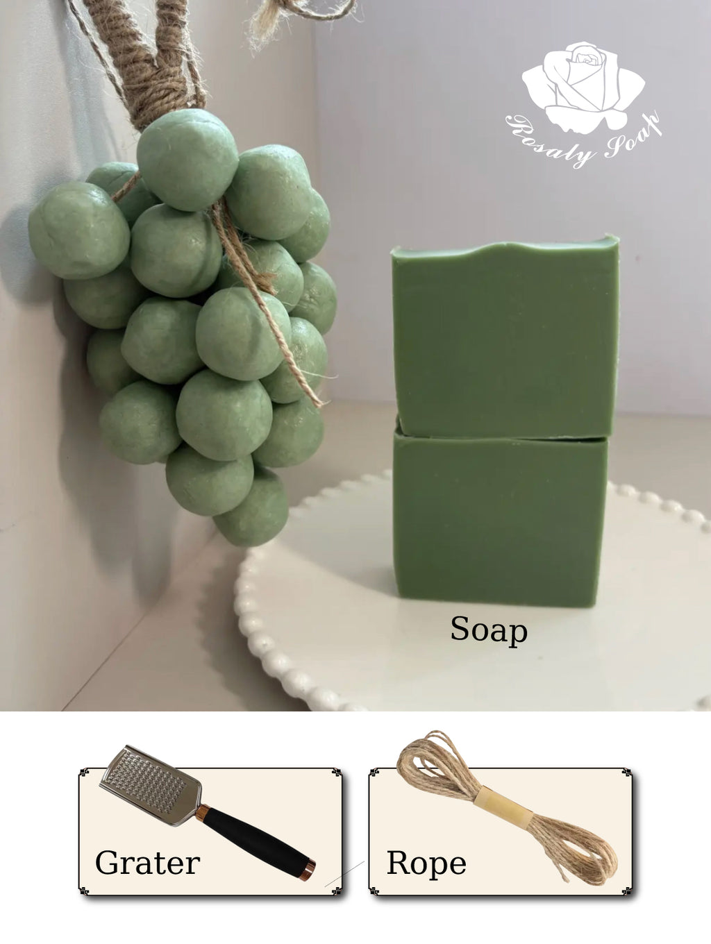 DIY Grape Soap Making Kit - Hand-Rolled Cold Process Soap Craft Set with Grater & Hemp Cord | Create Your Own Grape Cluster Soap at Home