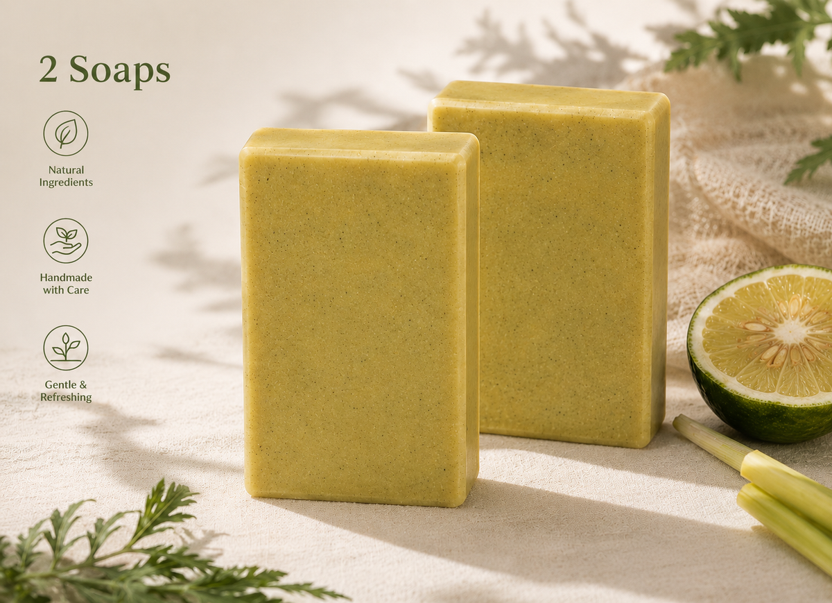 Handmade Lemongrass Mugwort Herbal Soap Bar | Natural Botanical Face & Body Cleanser