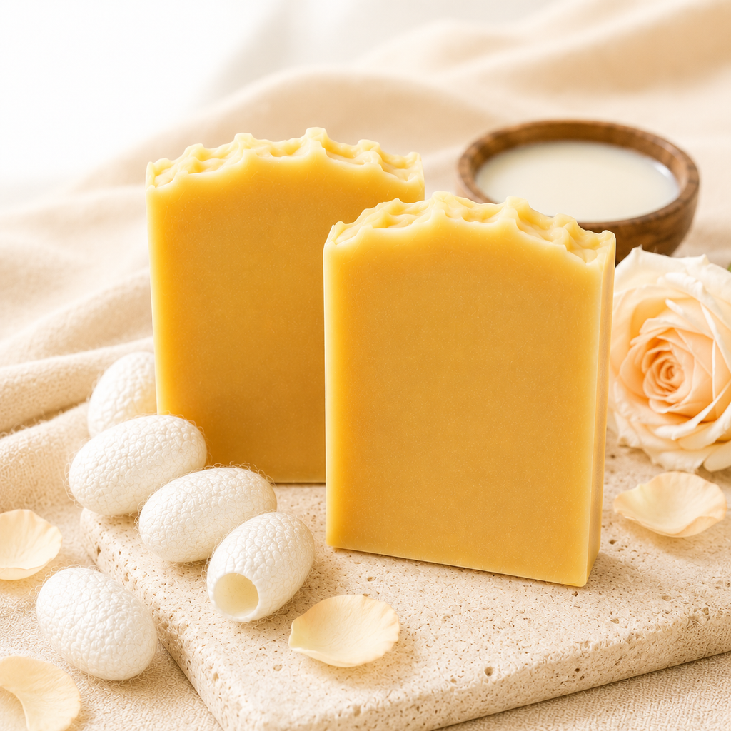 Handmade Silk & Goat Milk Soap | Natural Cocoon, Honey & Rose | Face, Hands & Body | 65g