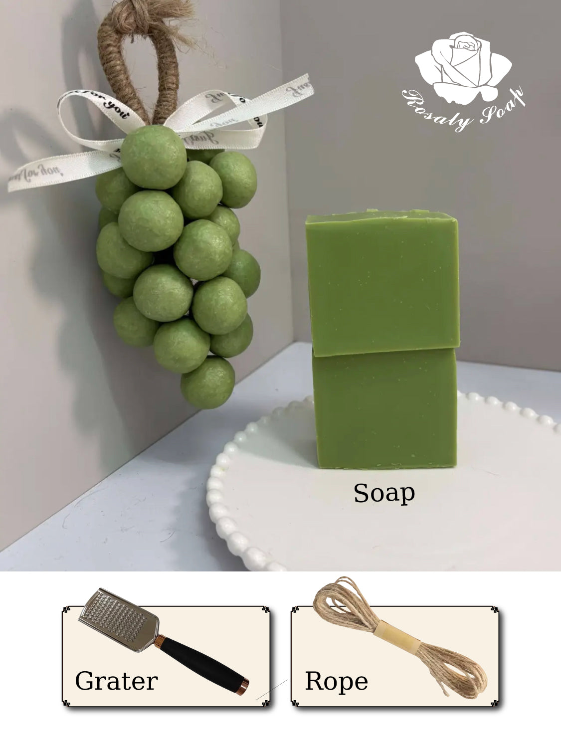 DIY Grape Soap Making Kit - Hand-Rolled Cold Process Soap Craft Set with Grater & Hemp Cord | Create Your Own Grape Cluster Soap at Home