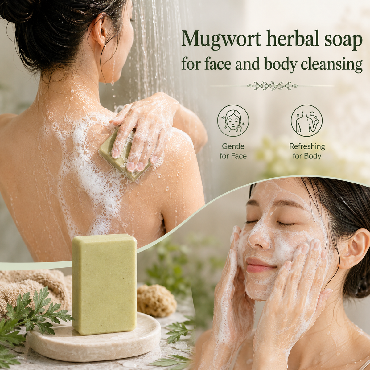 Handmade Mugwort & Dendrobium Herbal Soap Bar – Botanical Face & Body Cleanser