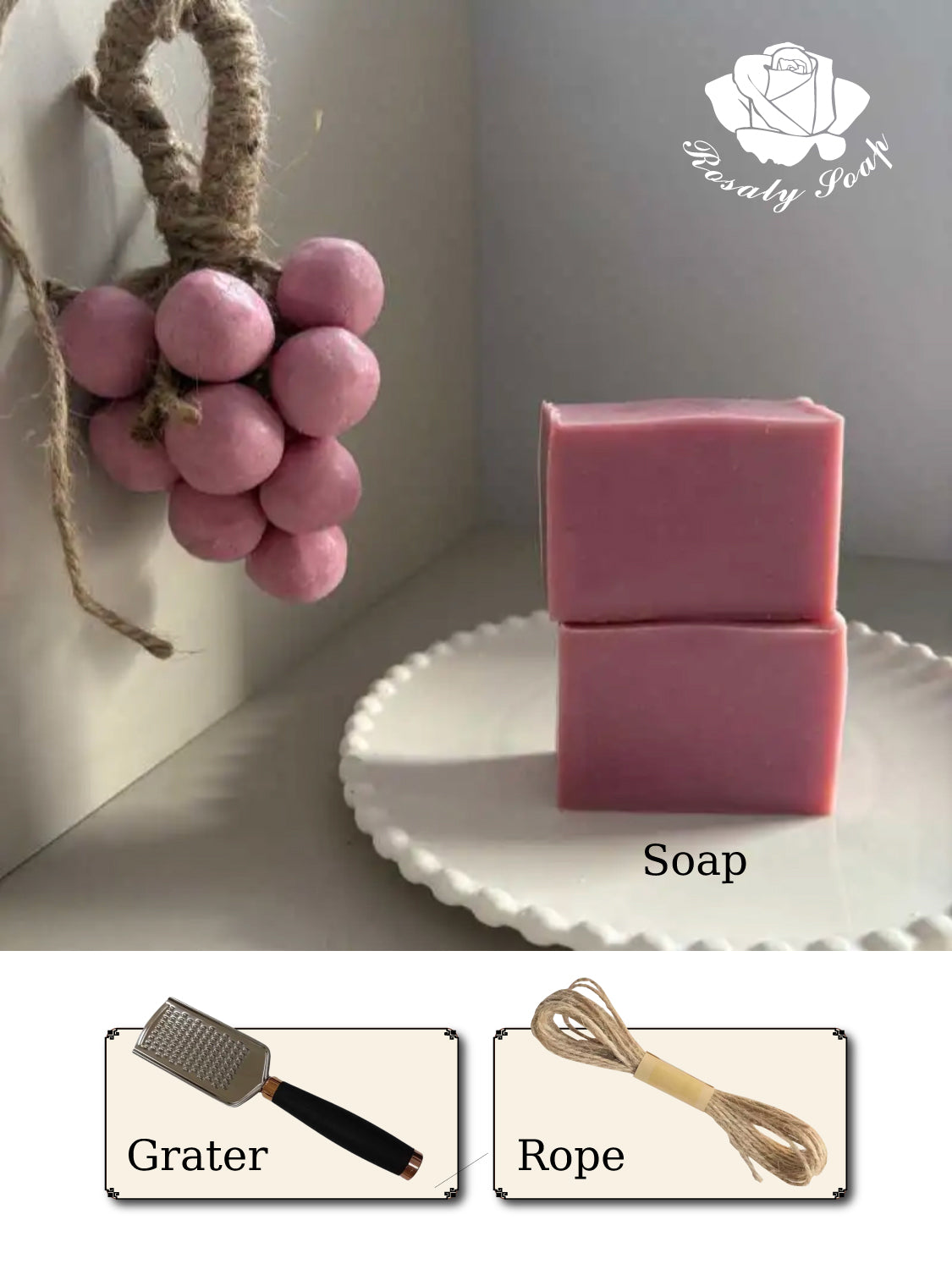 DIY Grape Soap Making Kit - Hand-Rolled Cold Process Soap Craft Set with Grater & Hemp Cord | Create Your Own Grape Cluster Soap at Home