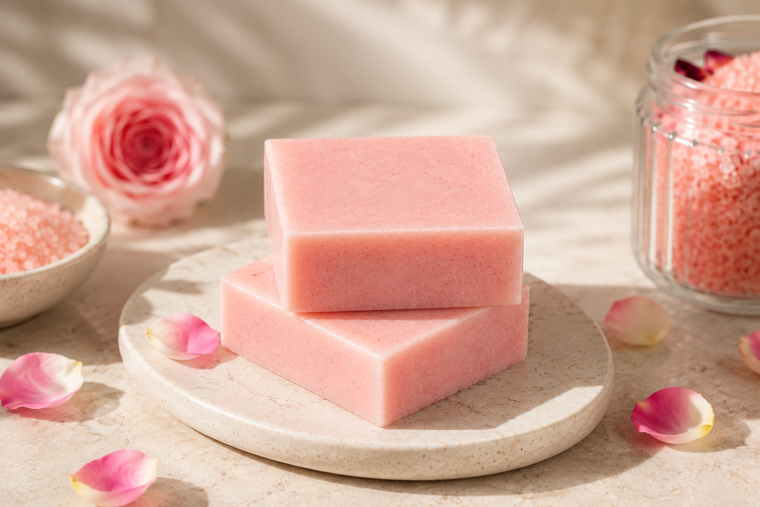 Handmade Rose Sea Salt Soap | Himalayan Rose Salt & Bulgarian Rose | Face, Hands & Body | 65g