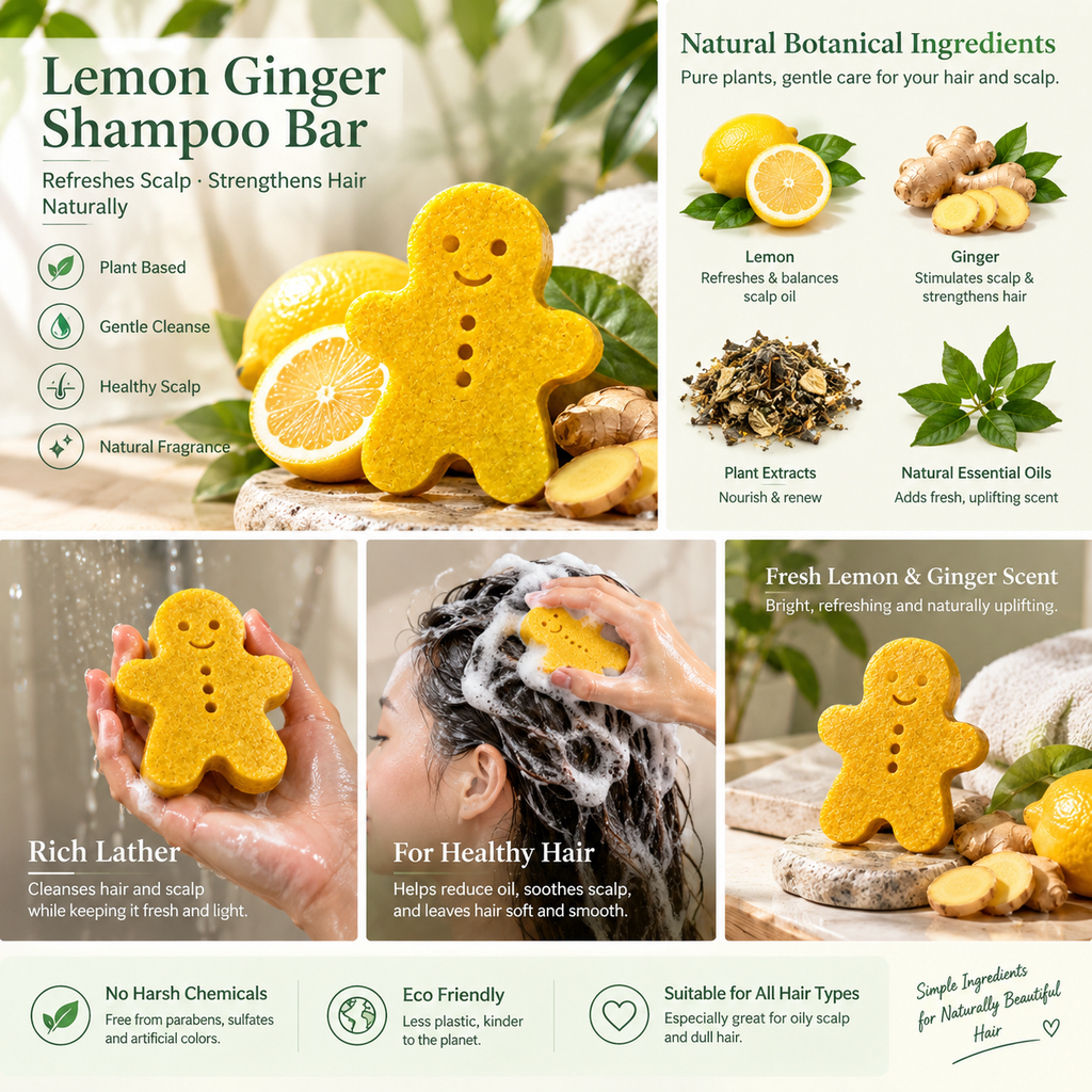 Handmade Lemon Ginger Shampoo Bar – Herbal Solid Shampoo for Hair & Scalp Care