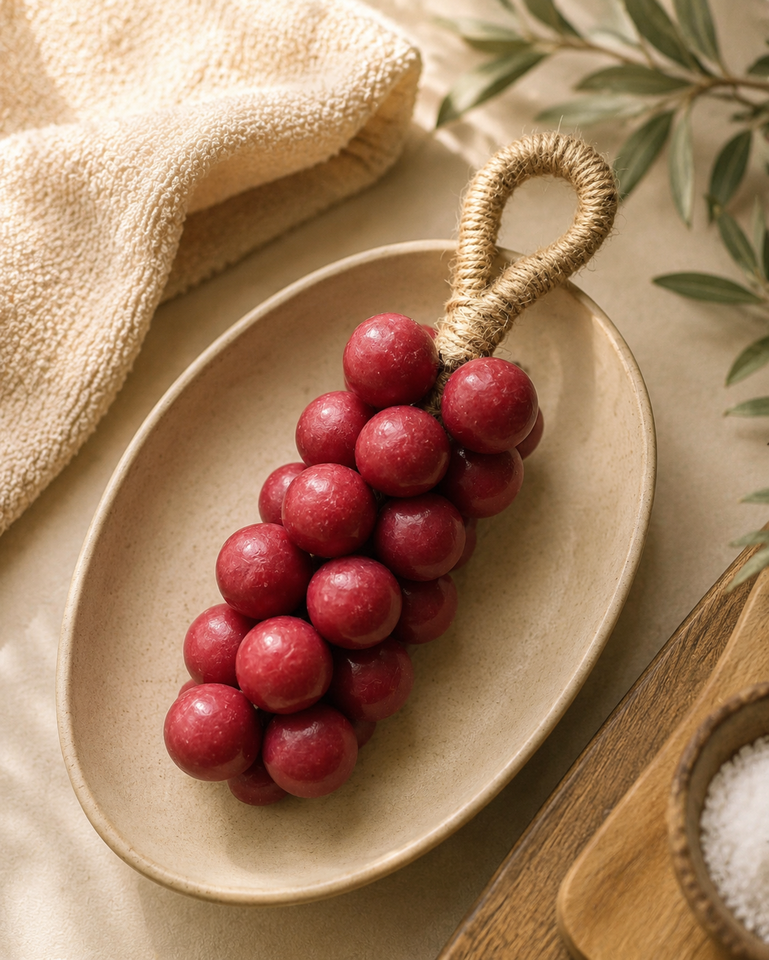 Handmade Grape Soap Bunch – Natural Decorative Soap with Rustic Hemp Rope | Aromatherapy Bath Gift