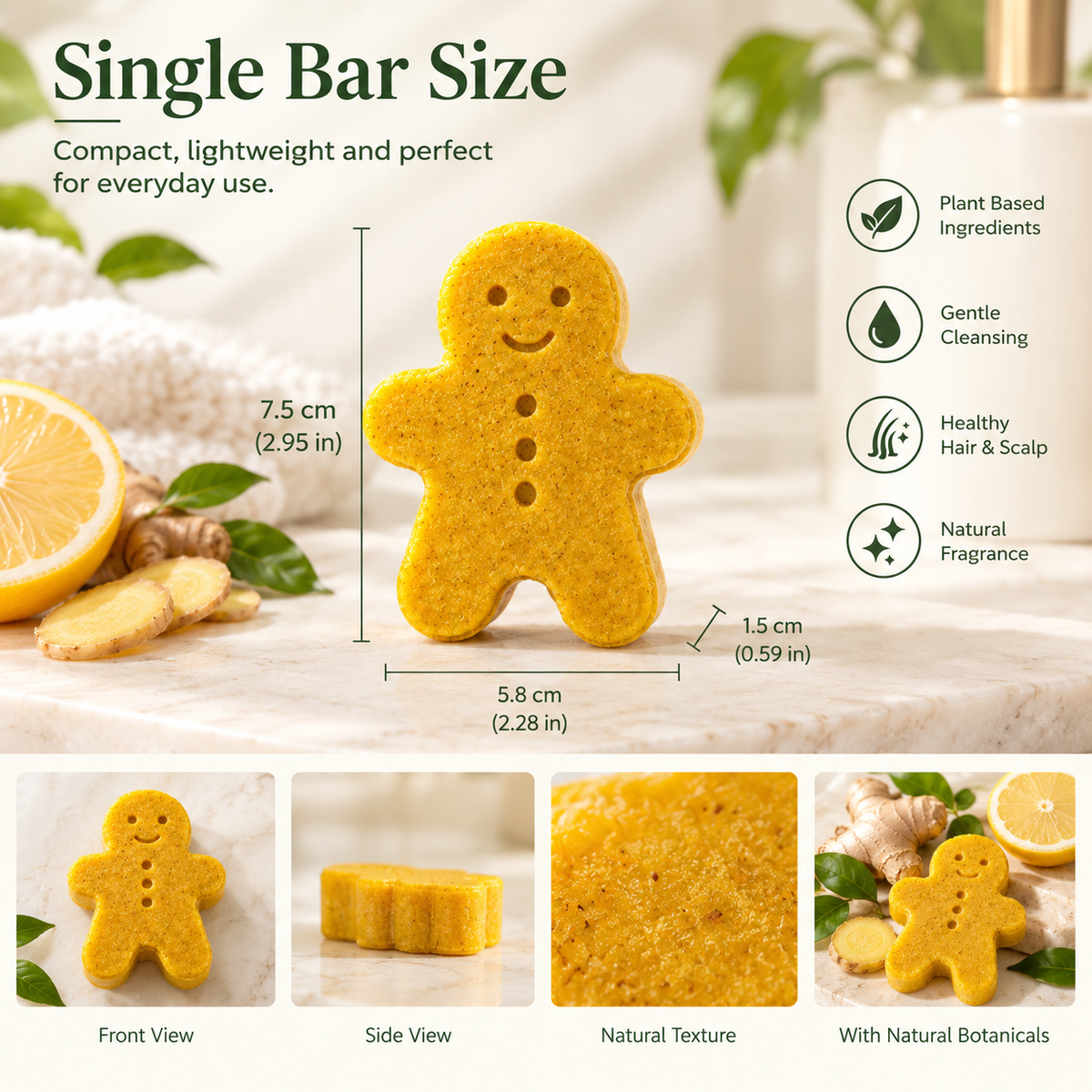 Handmade Lemon Ginger Shampoo Bar – Herbal Solid Shampoo for Hair & Scalp Care