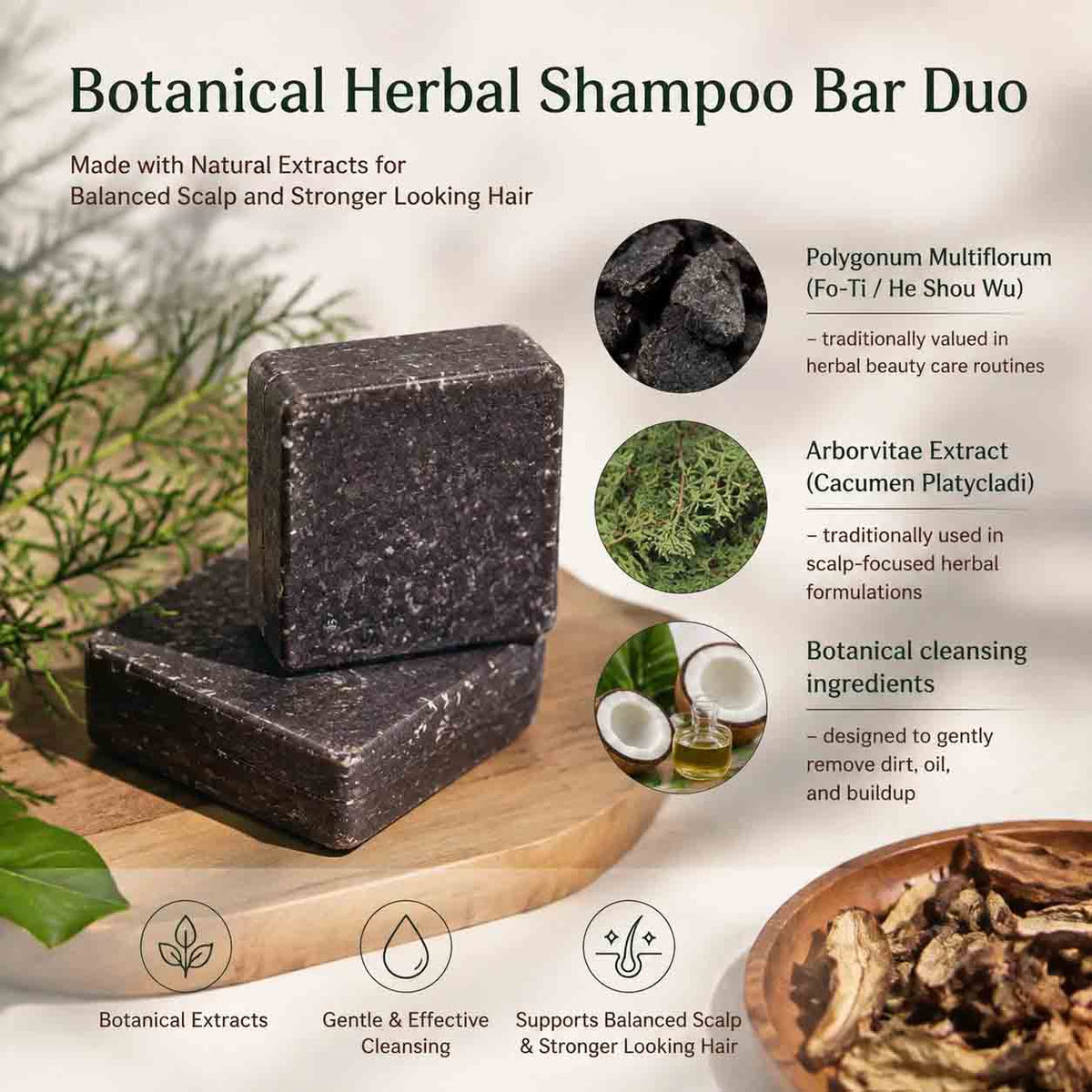Handmade Herbal Shampoo Bar Duo for Scalp Care | Dendrobium & He Shou Wu