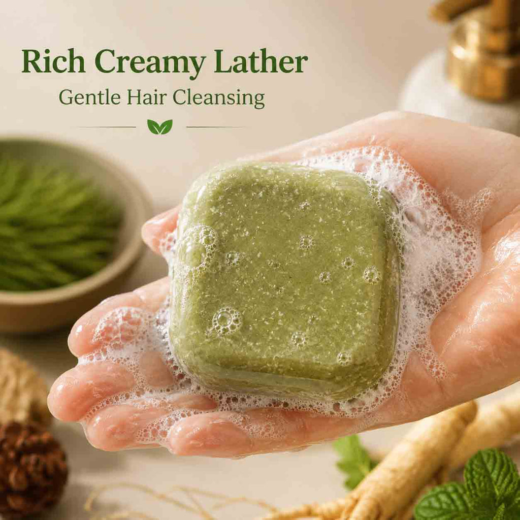Handmade Pine Needle Mint Ginseng Herbal Shampoo Bar 100g | Natural Solid Shampoo for Scalp Care & Healthy-Looking Hair