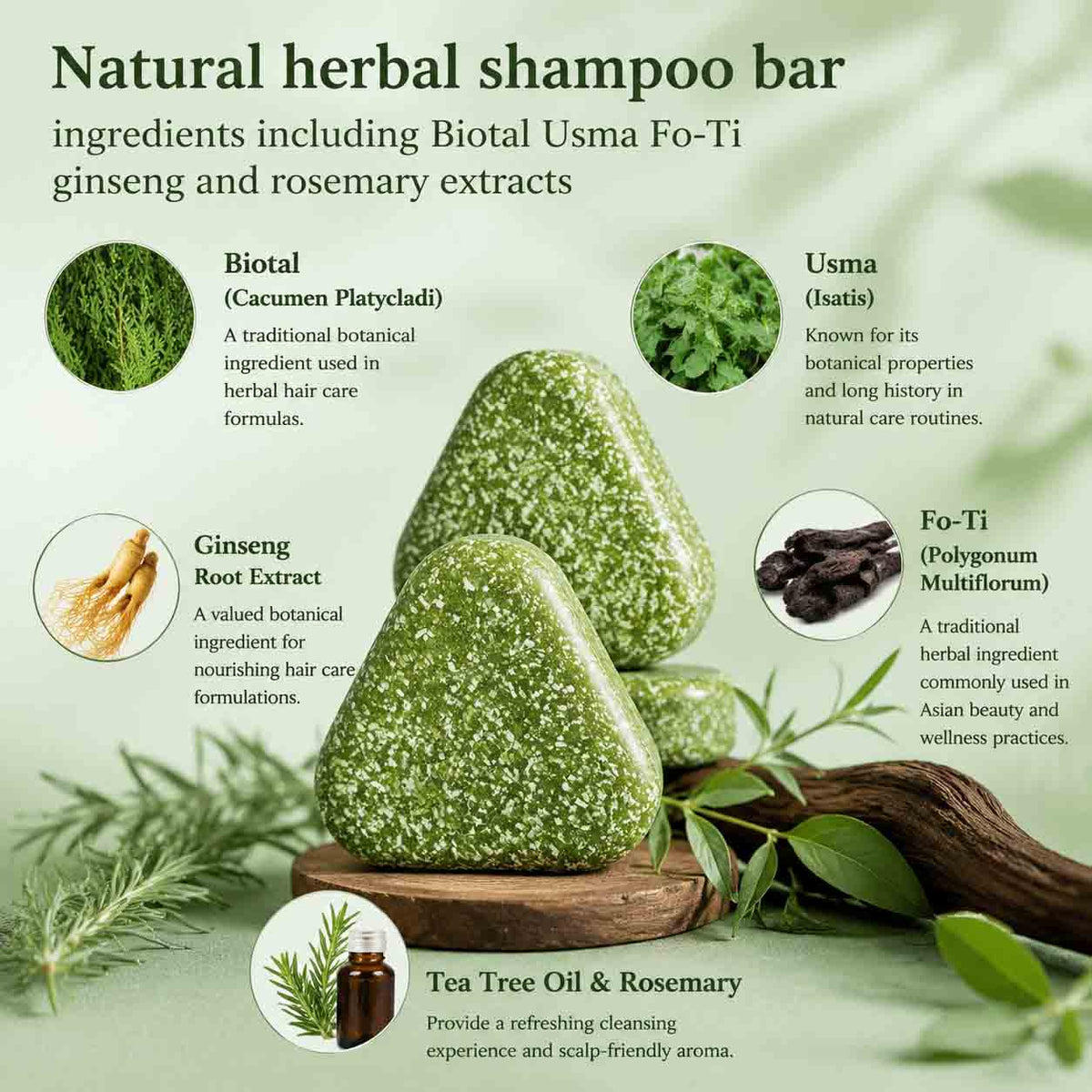 Handmade 13 Botanical Herbal Shampoo Bar with Biotal, Usma & Fo-Ti | Natural Scalp Care Solid Shampoo 100g